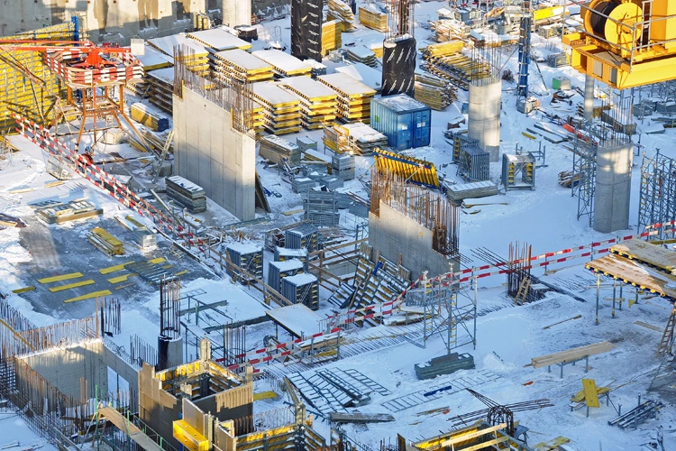 View of one winter construction site